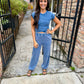 Move Mineral 2 PC Crop Top And Jogger Set- Navy