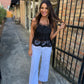 Embroidered Eyelet Peplum- Black