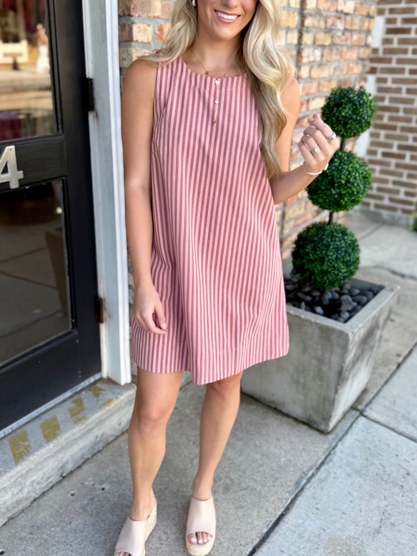 Lisa Stripe Shift Dress- Peach Stripe