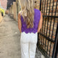 Floral Lace Scalloped Top- Purple