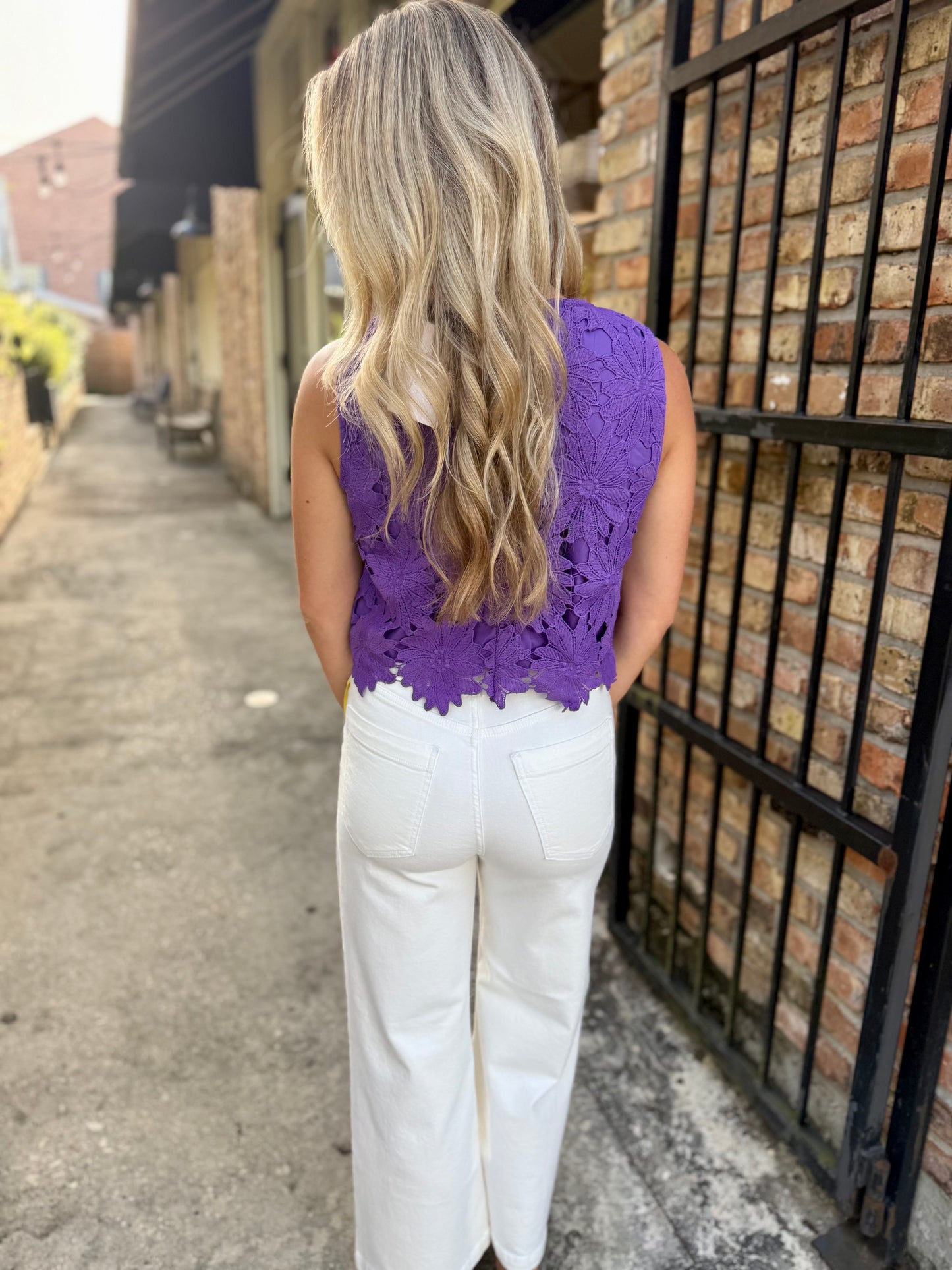 Floral Lace Scalloped Top- Purple