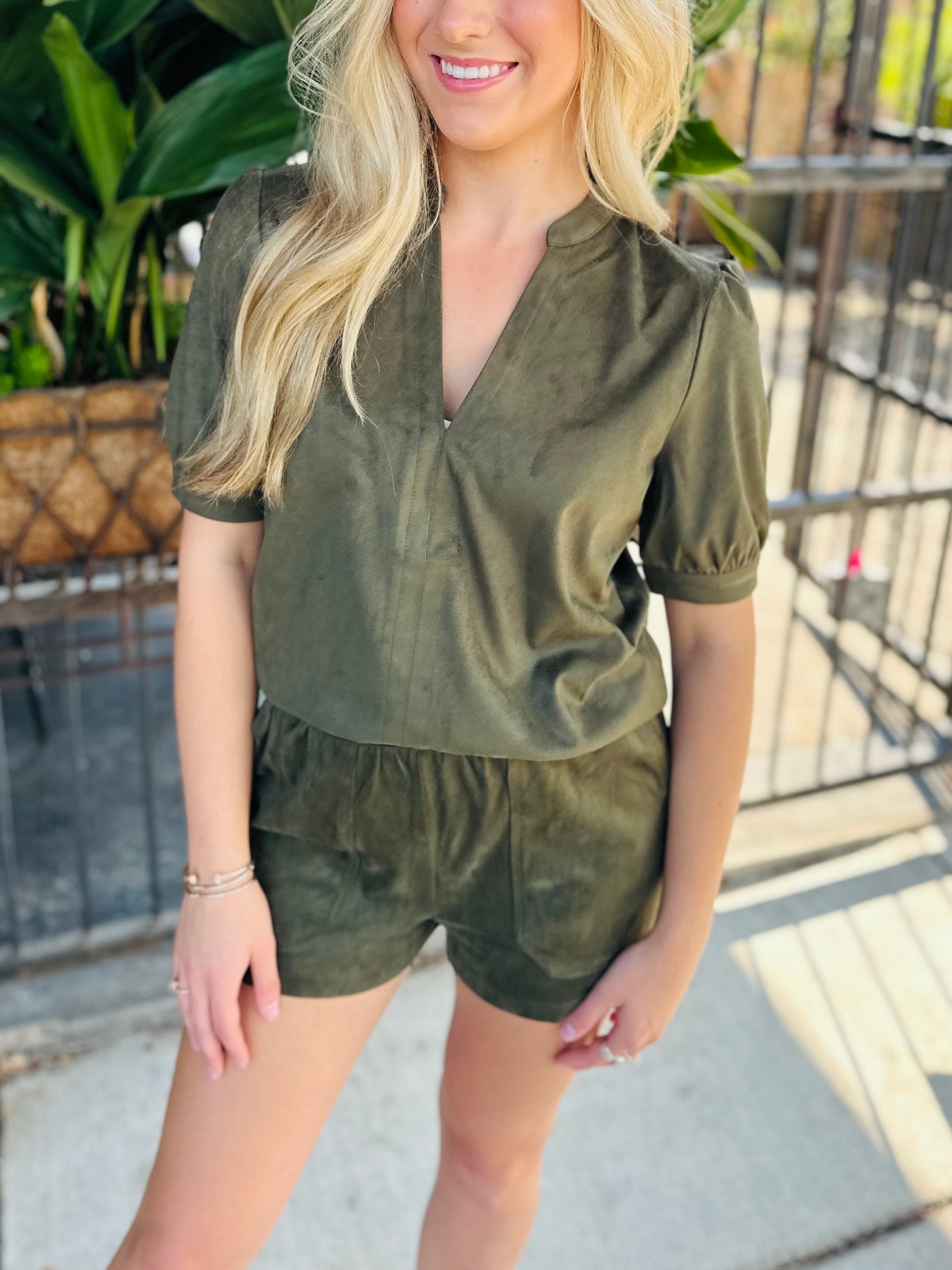 Jane Suede Top- Olive Night