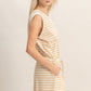 Luann Striped Drawstring Romper- Taupe