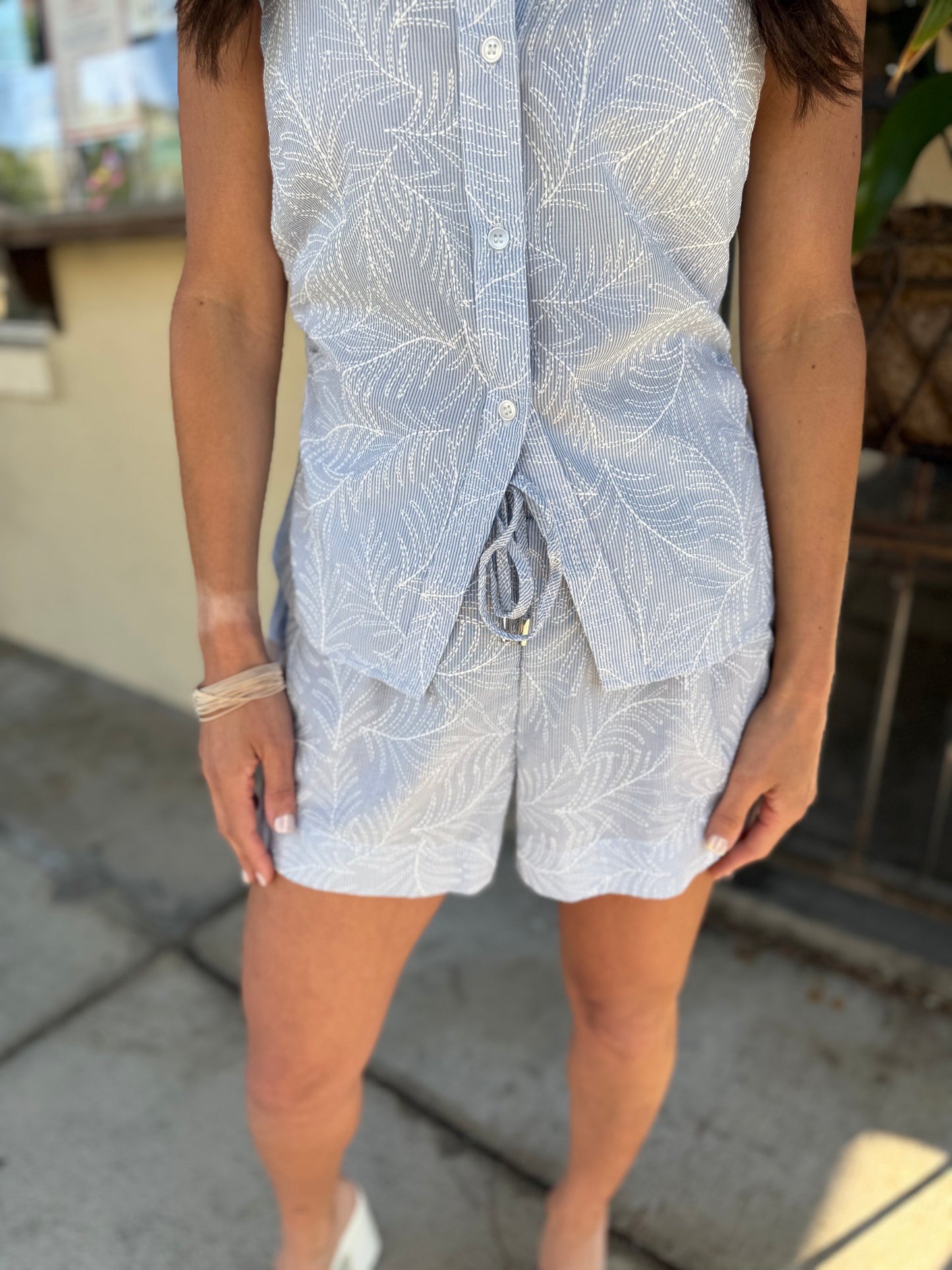 Ruston Collared Sleeveless Top- Blue & White