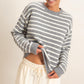 Ezra Striped Crew Neck Sweater- Heather Gray