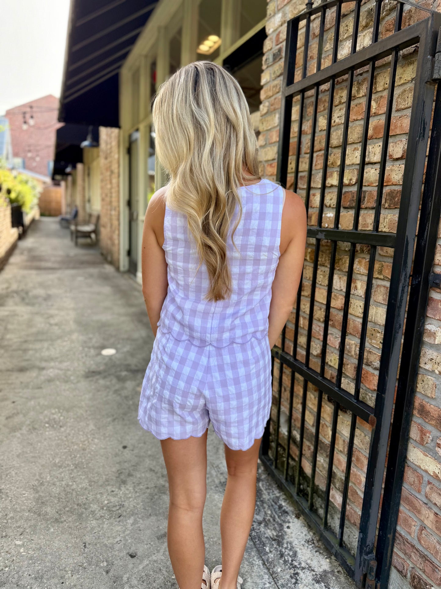 Garrett Gingham Top- Lavender/White