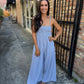 Garden Sun Smocked Jumpsuit- Blue
