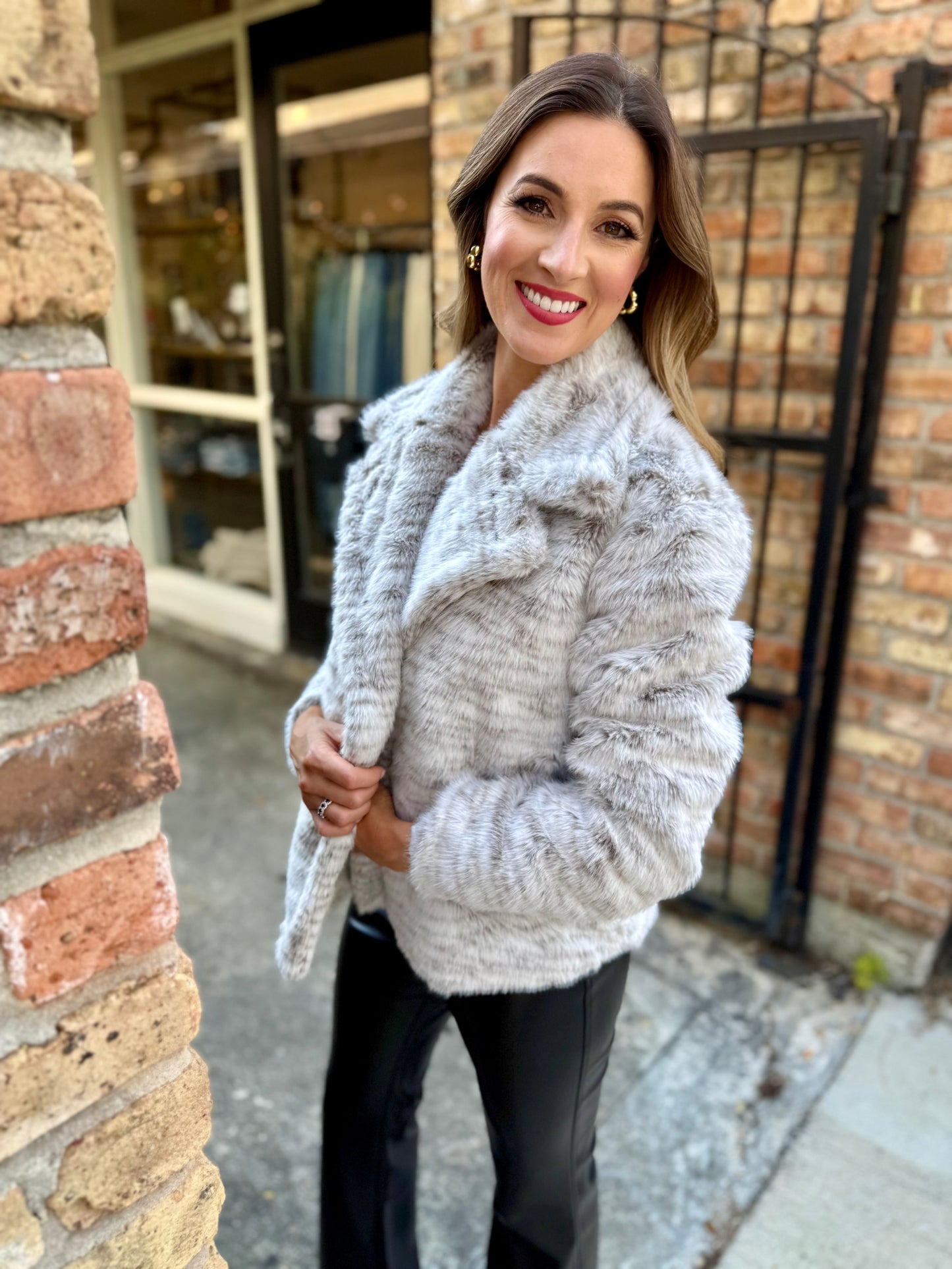 Pretty Fab Faux Fur Jacket- Ivory/Grey
