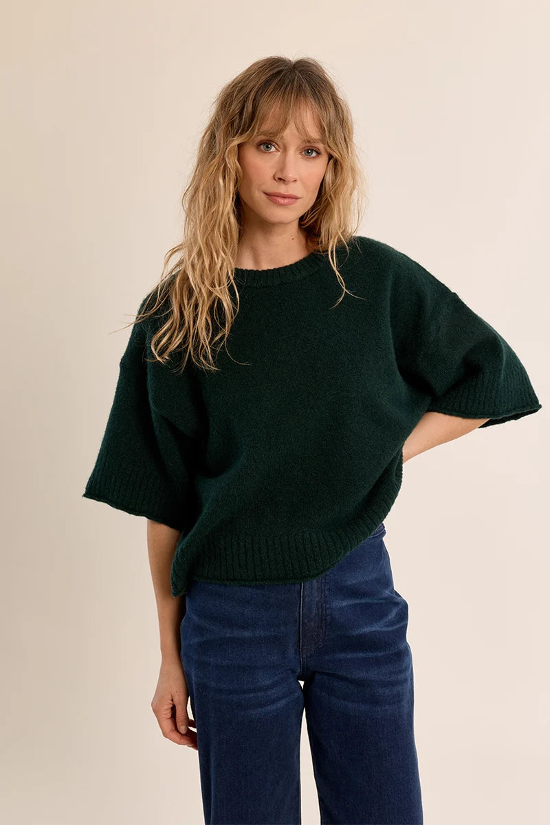 Fallow Flared Sweater Top- Green