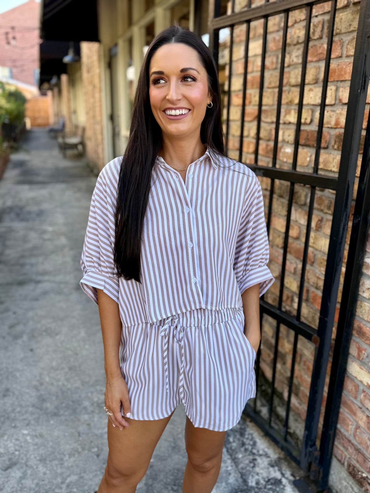 Ferrara Striped Set- Mocha/White