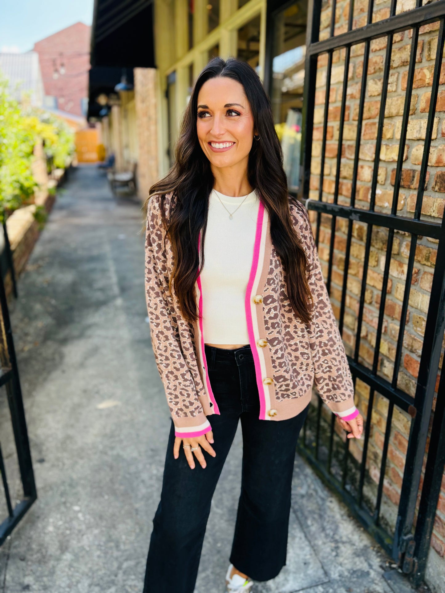 Leopard Cardigan- Pink/Camel