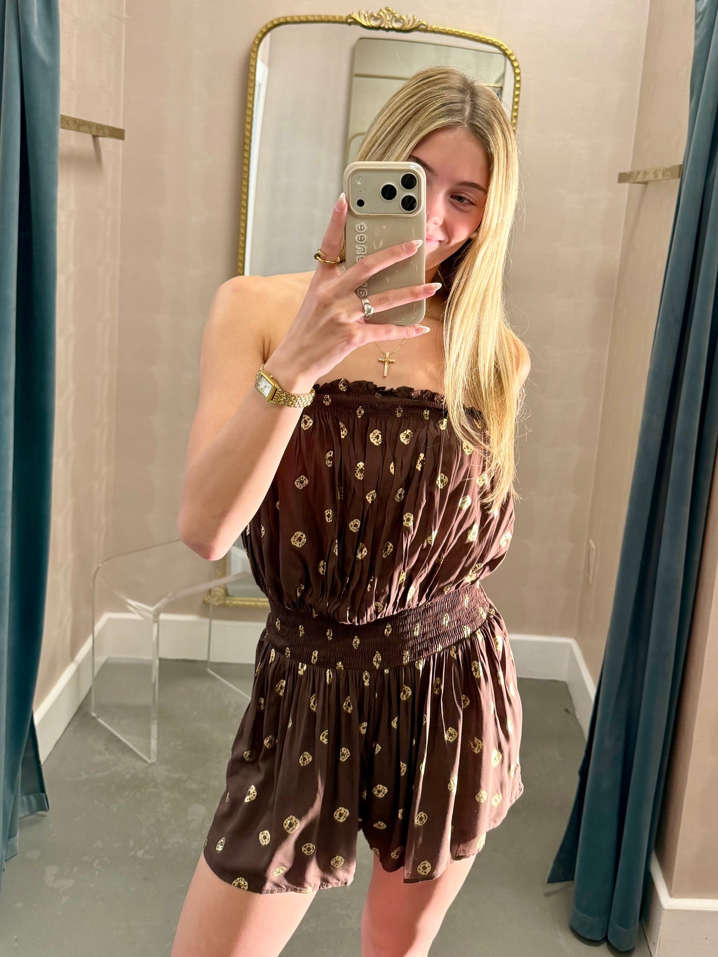Berkley Strapless Romper- Brown