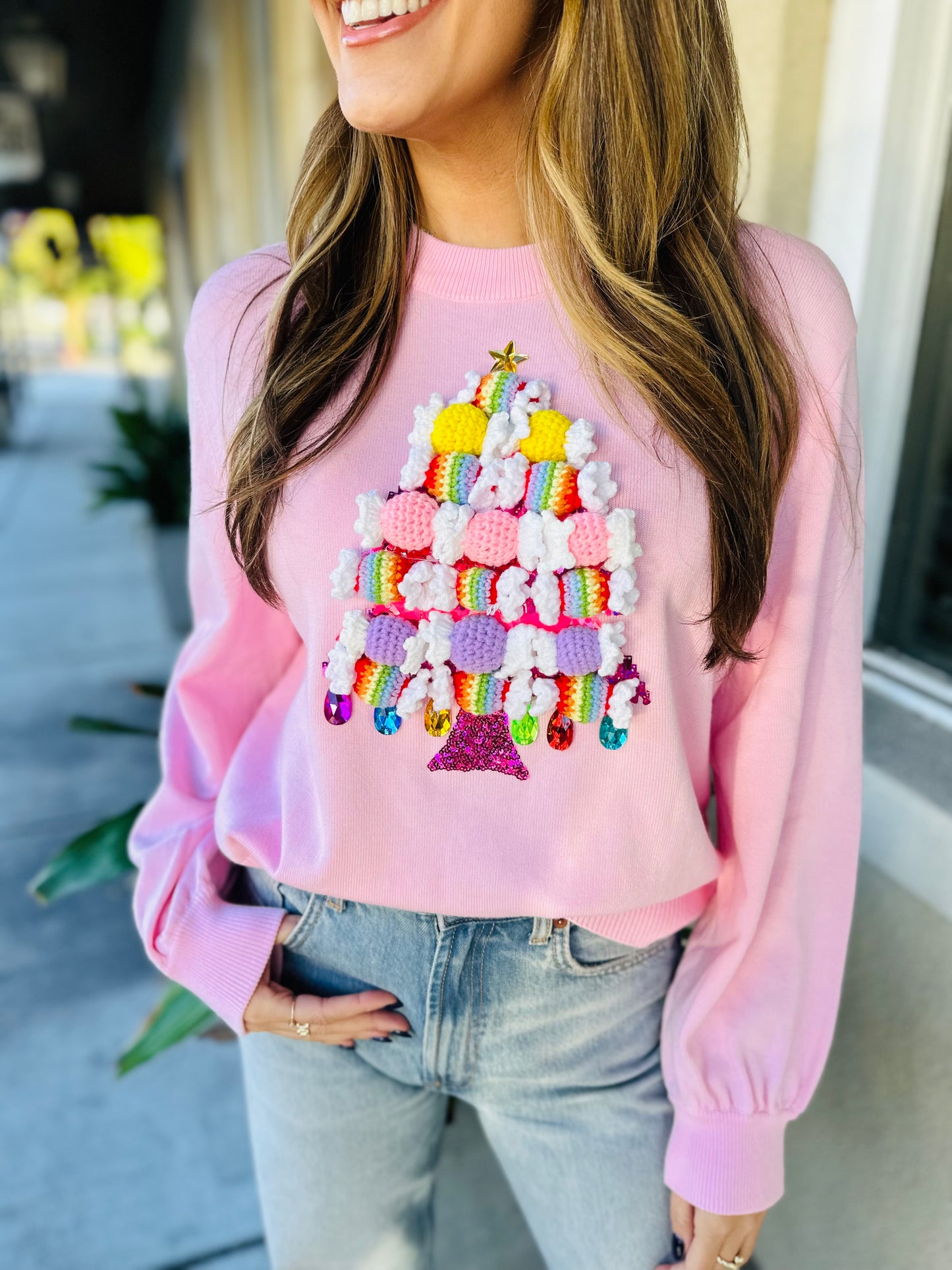 Bon Bons Christmas Tree Sweater- Pink