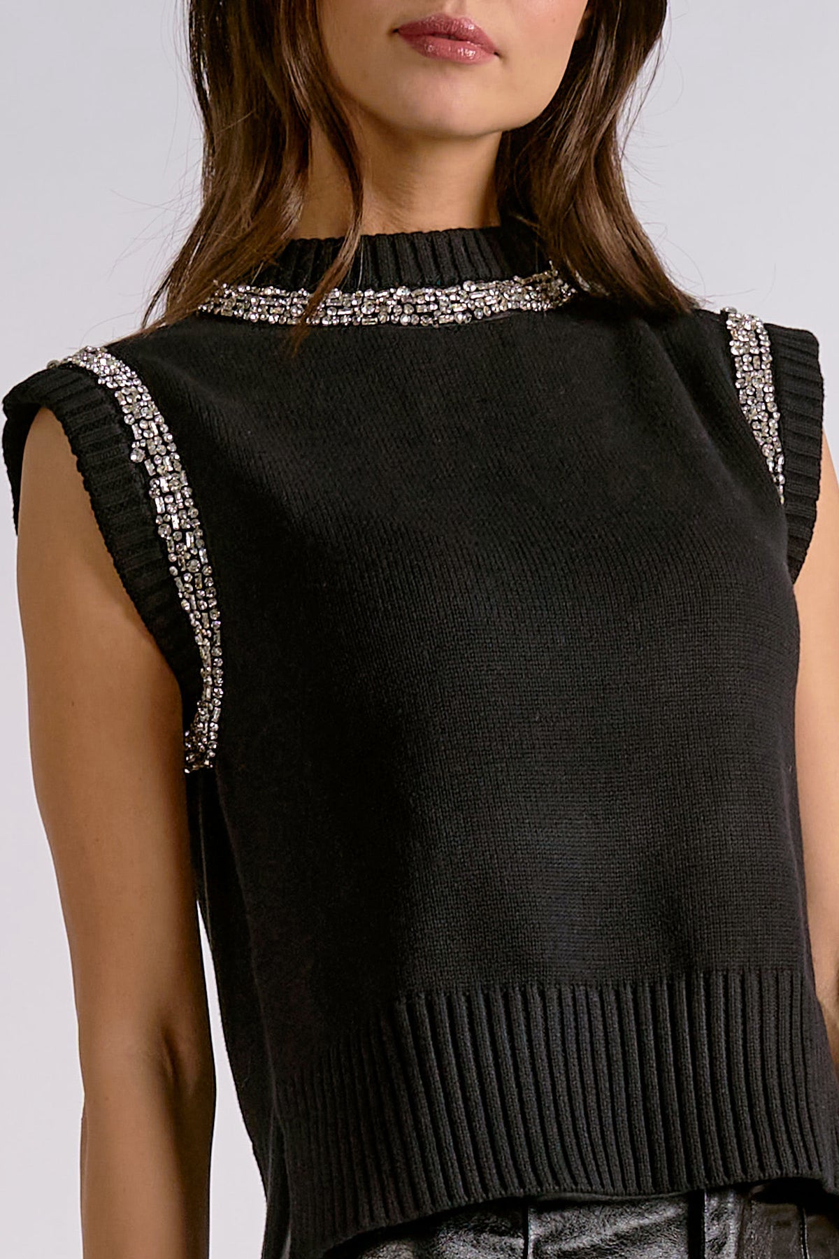 Glamour Edge Rhinestone Tank- Black