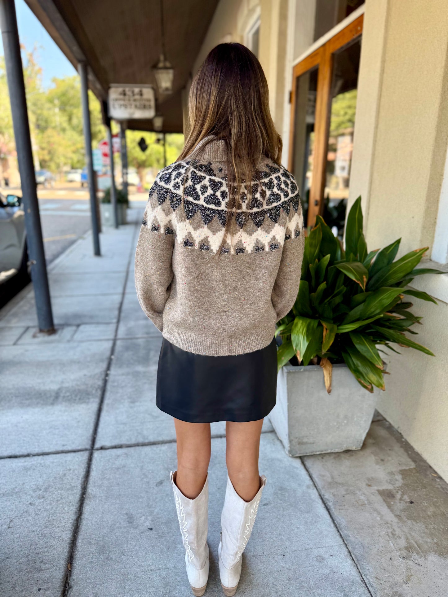 Fair Isle Turtleneck Sweater- Brown Multi