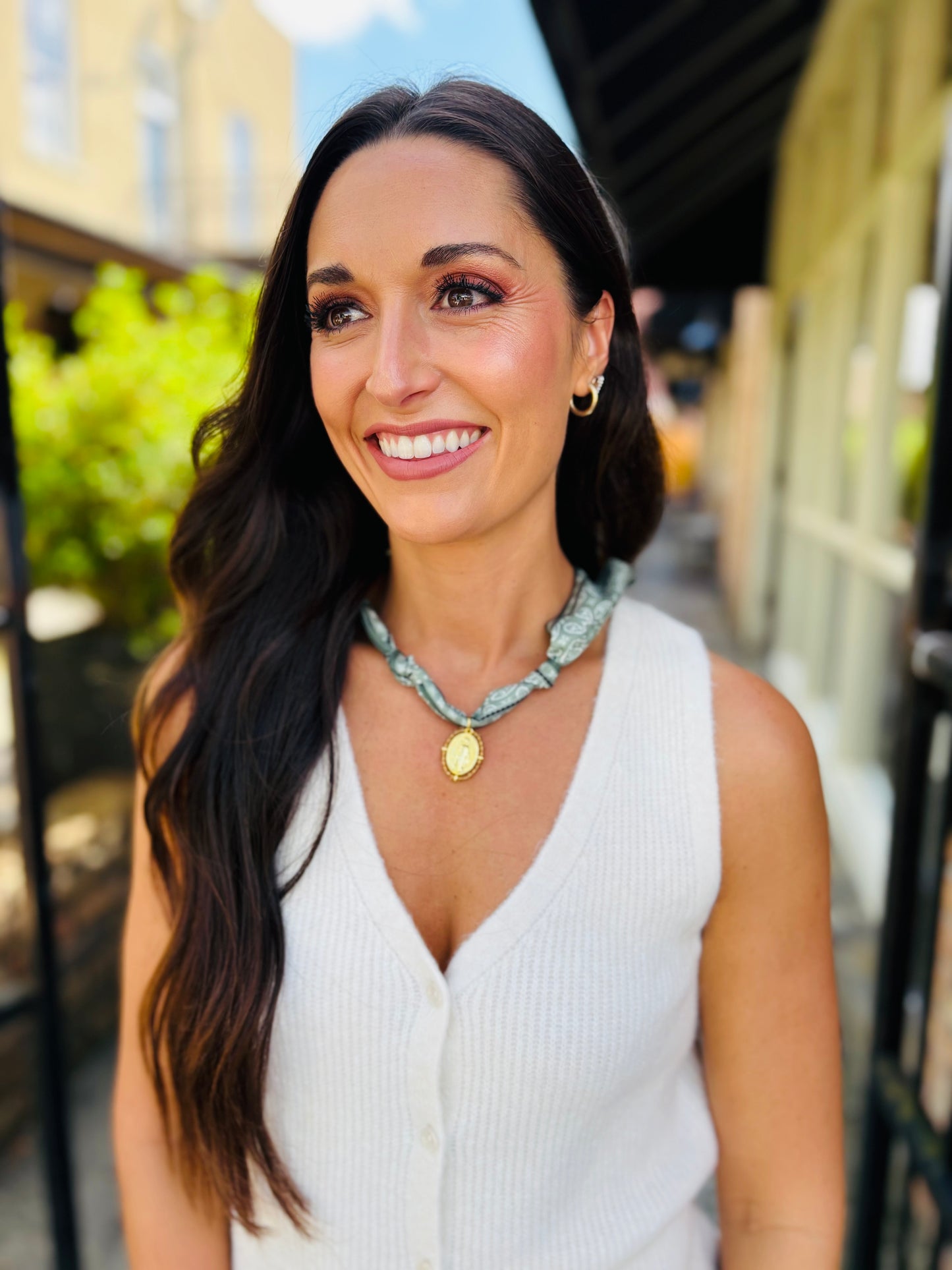 Scarf Necklace- Green Paisley/Gold Mary