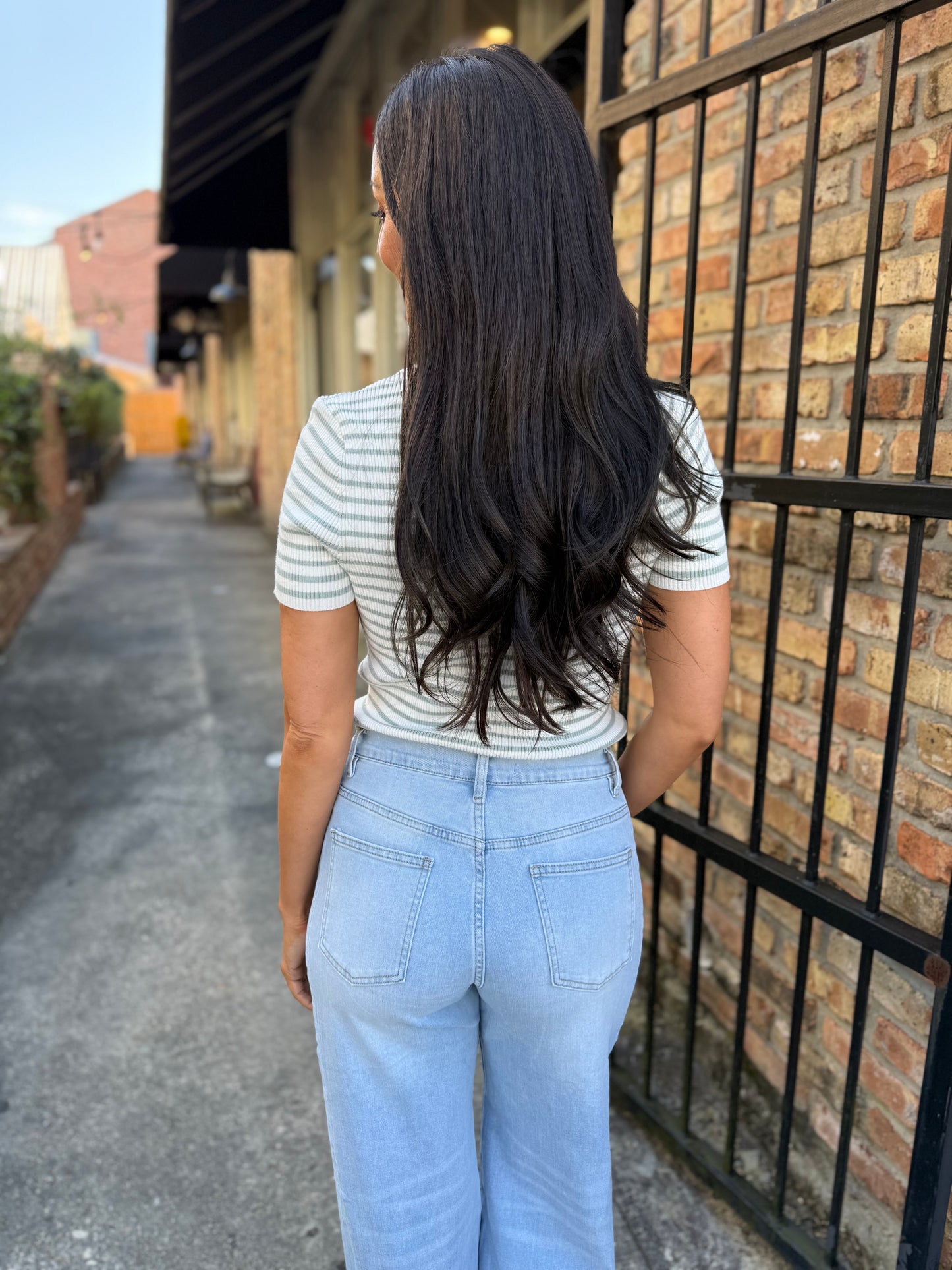 Stevie Striped Crew Neck- Sage Green