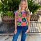 Checkered Pumpkin Knit Top