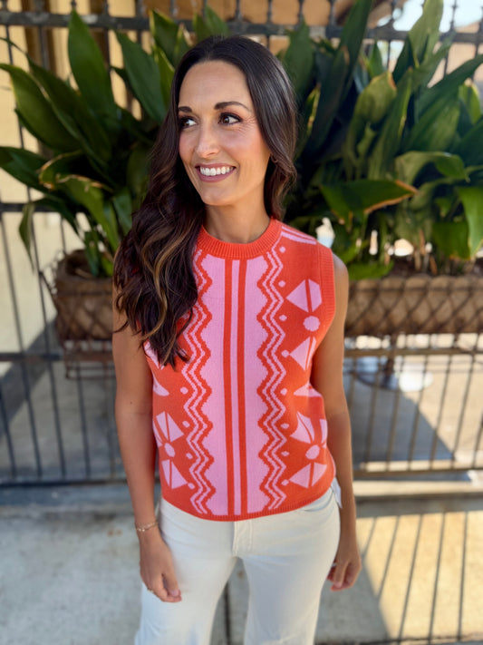 Piety Sleeveless Pattern Knit Top- Orange