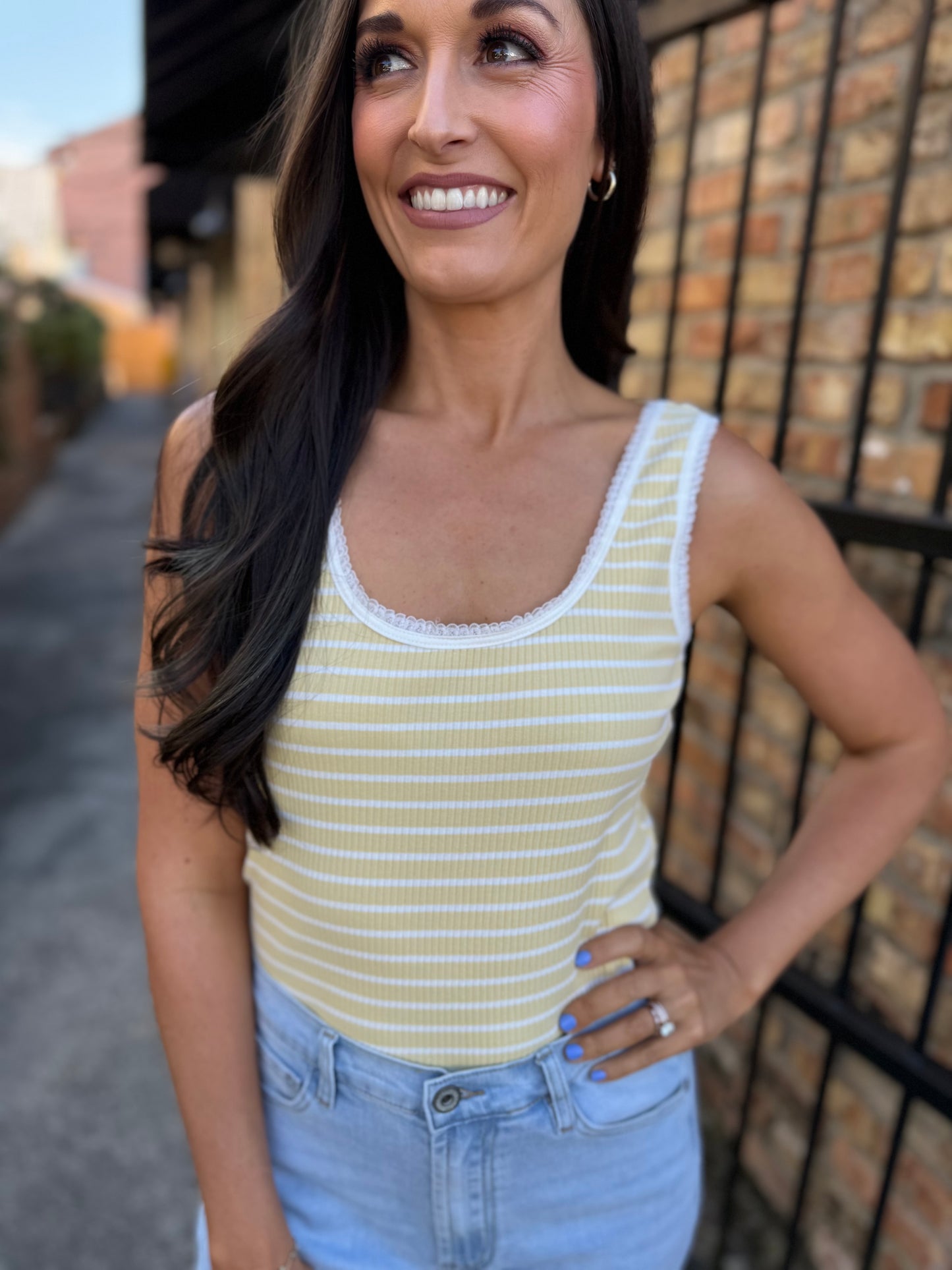 Dejavu Stripe Tank- Butter Yellow