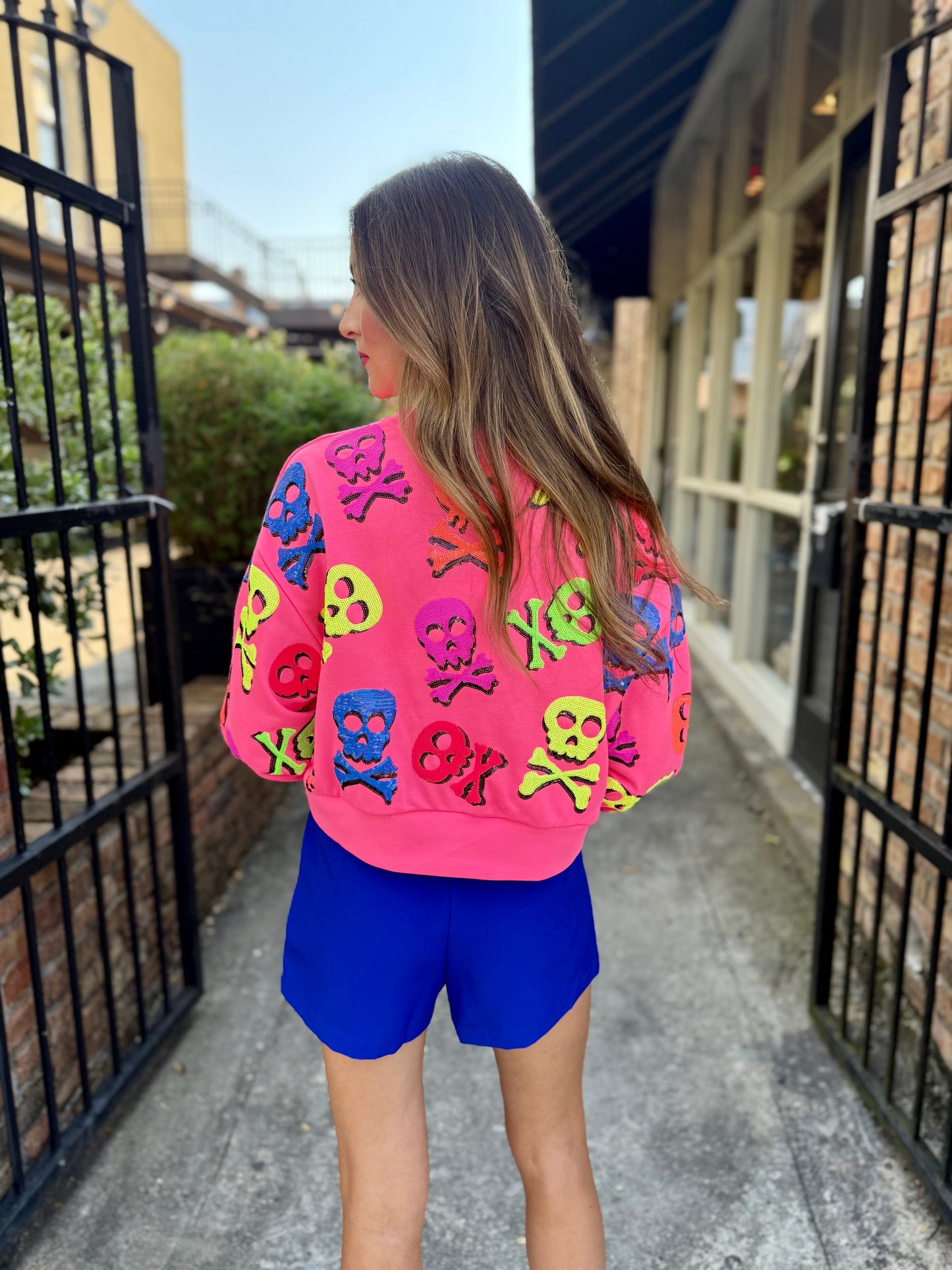 Queen Neon Skull Sweatshirt- Pink Multi