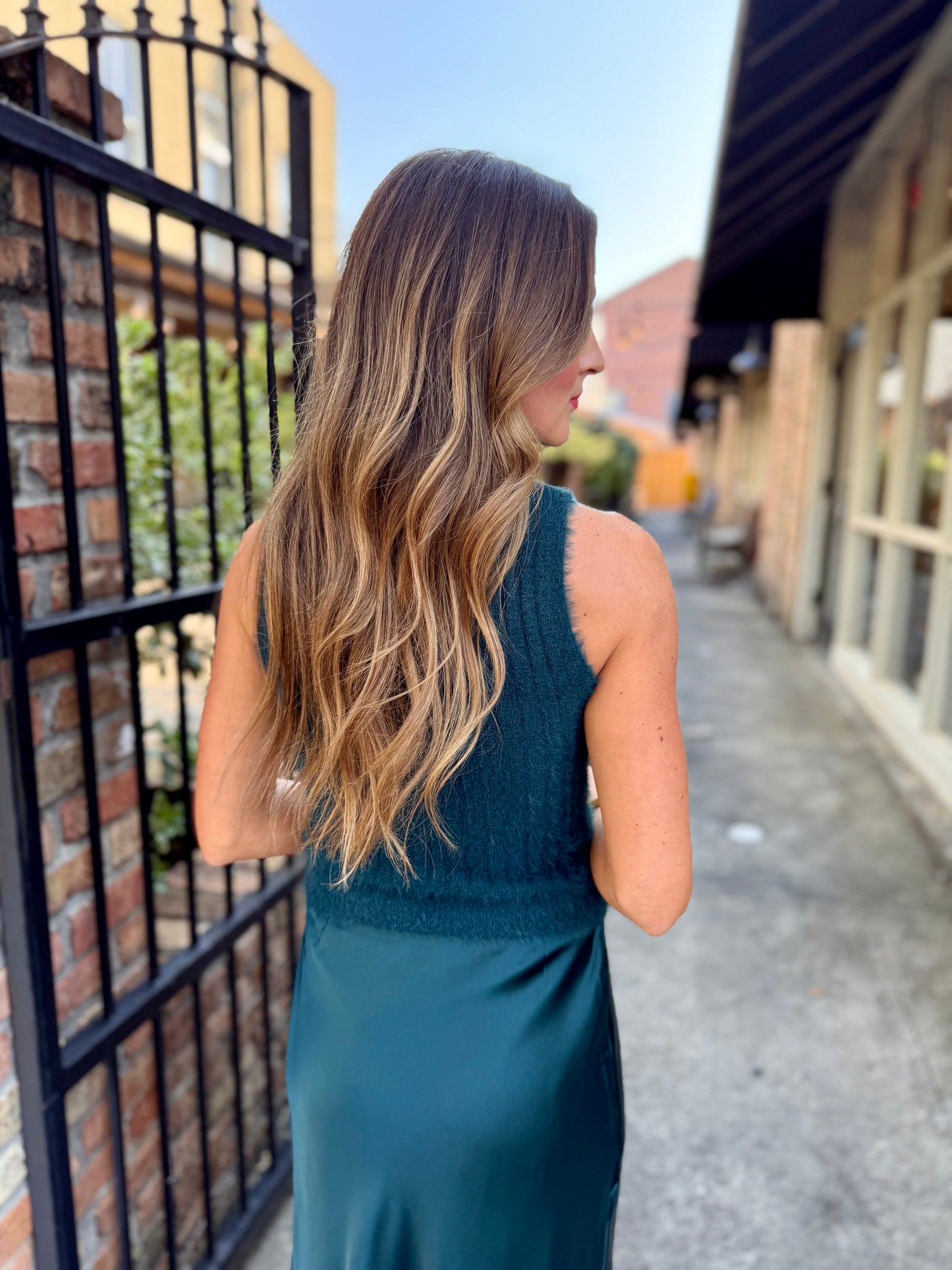 Fuzzy Sweater Tank- Deep Green