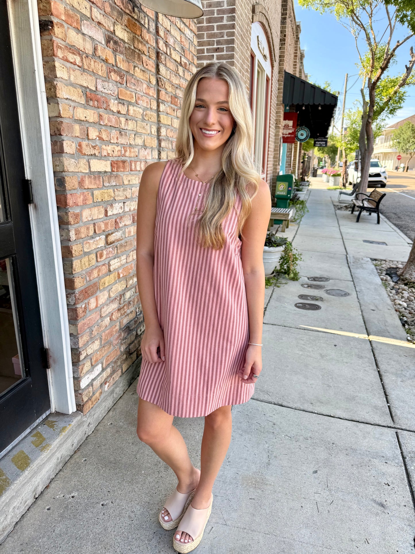 Lisa Stripe Shift Dress- Peach Stripe