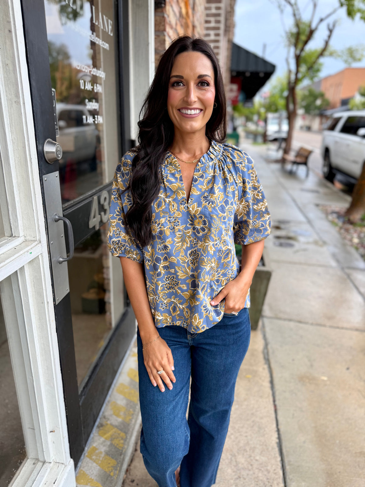 Luke Indigo Floral Ruffle Top