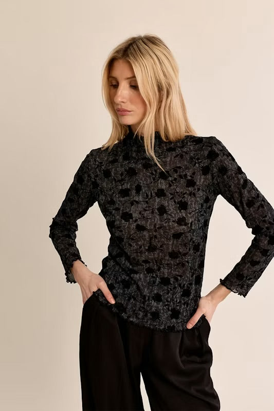 Semi Transparent Floral Top-Black