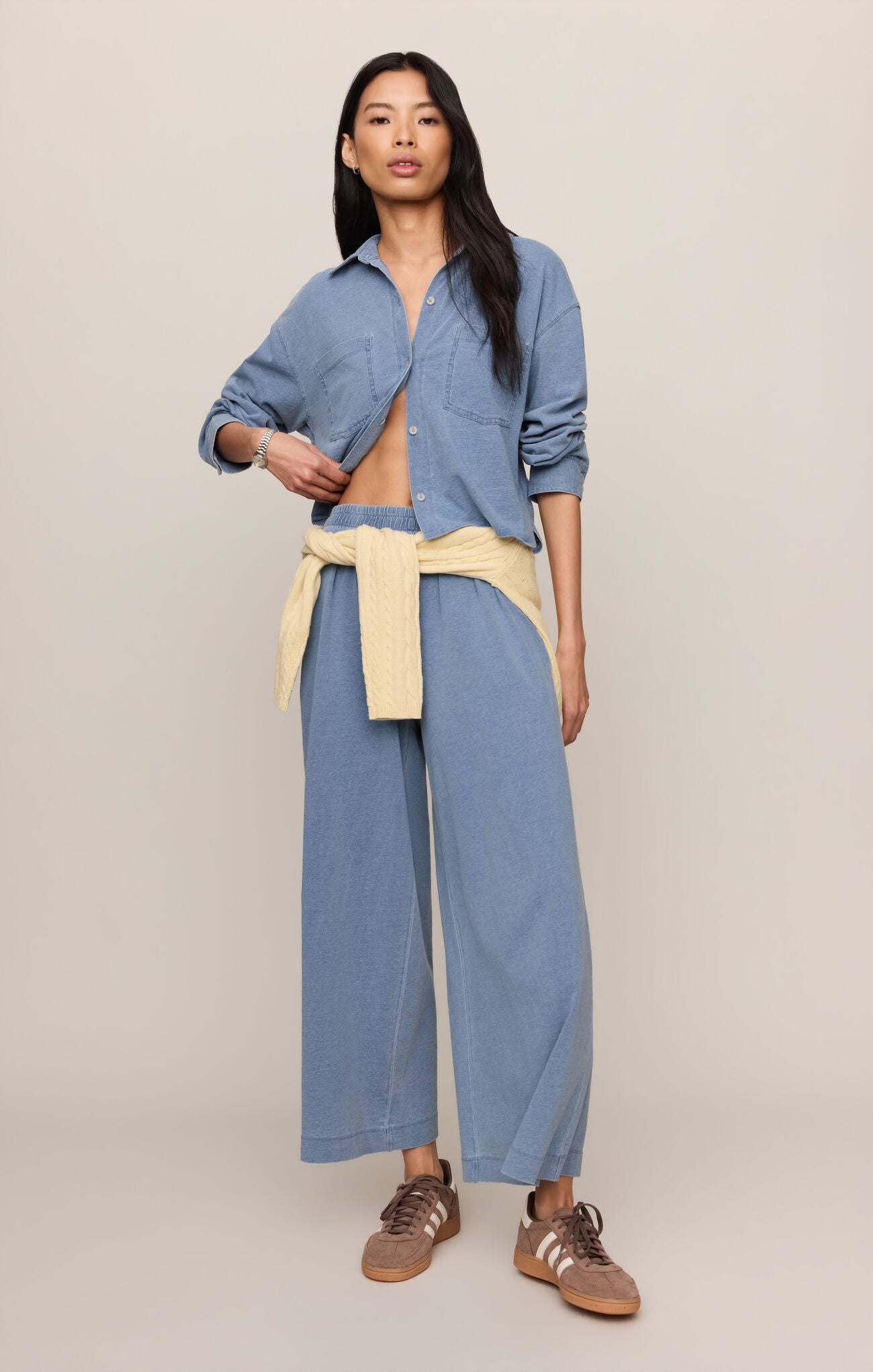 Z Supply Cropped Reese Button Up- Santorini Indigo