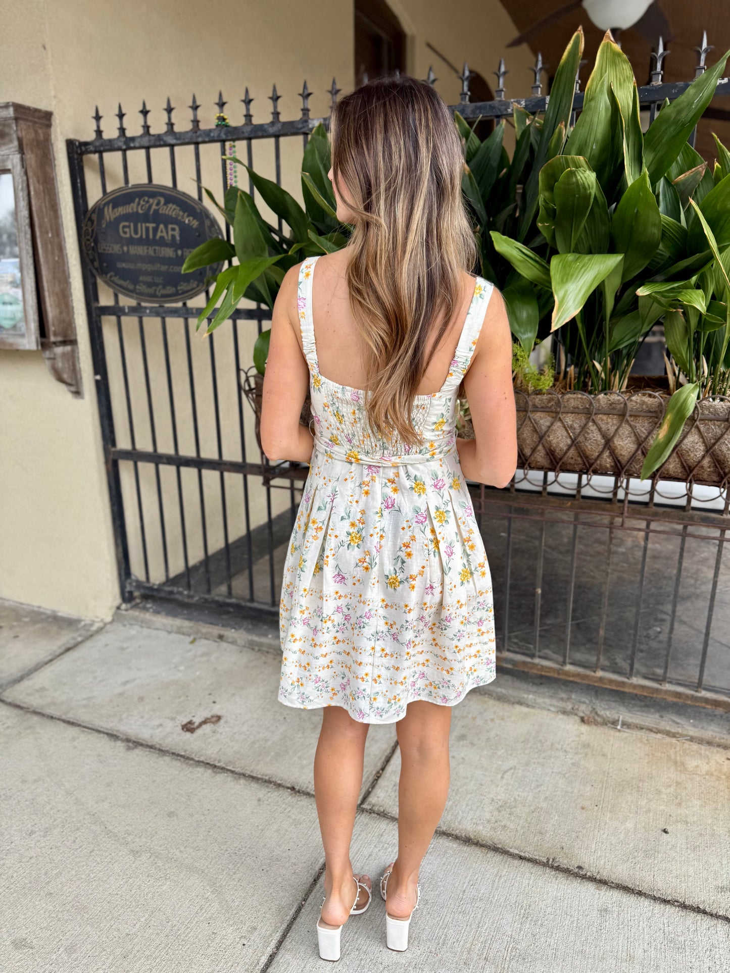 Bradner Floral Mini Dress- Natural Floral
