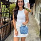 Harper Mini Woven Clutch- Denim