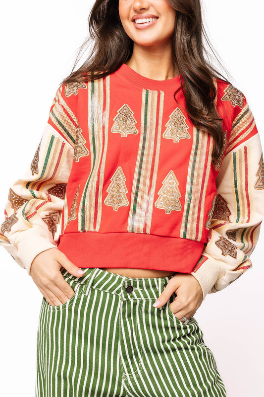 Striped Christmas Cookie Sweatshirt- Red/Ivory
