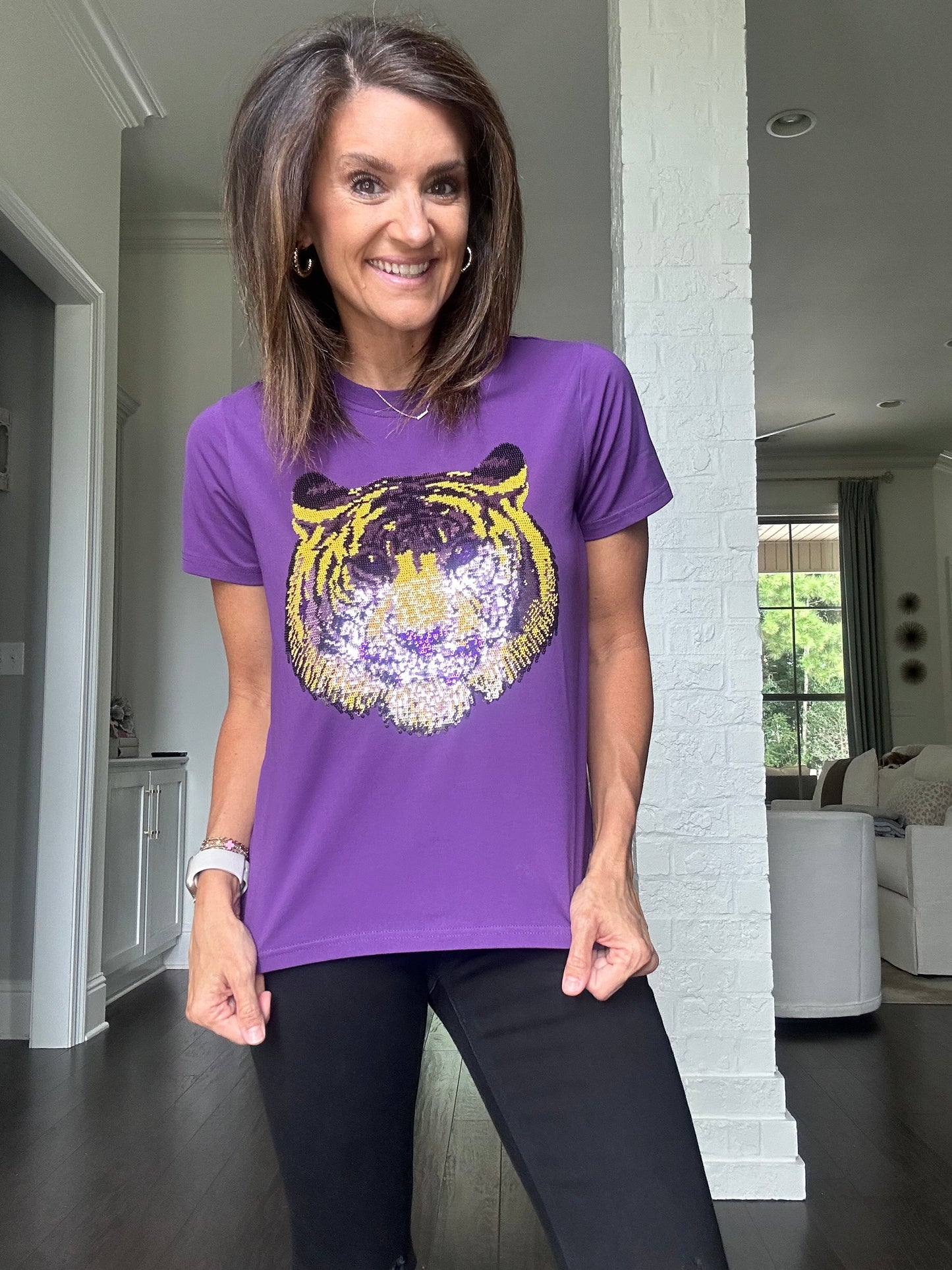 OG Sequin Tiger Head Shirt- Purple