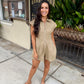 Seedling Contrast Stitch Romper- Khaki Ivory
