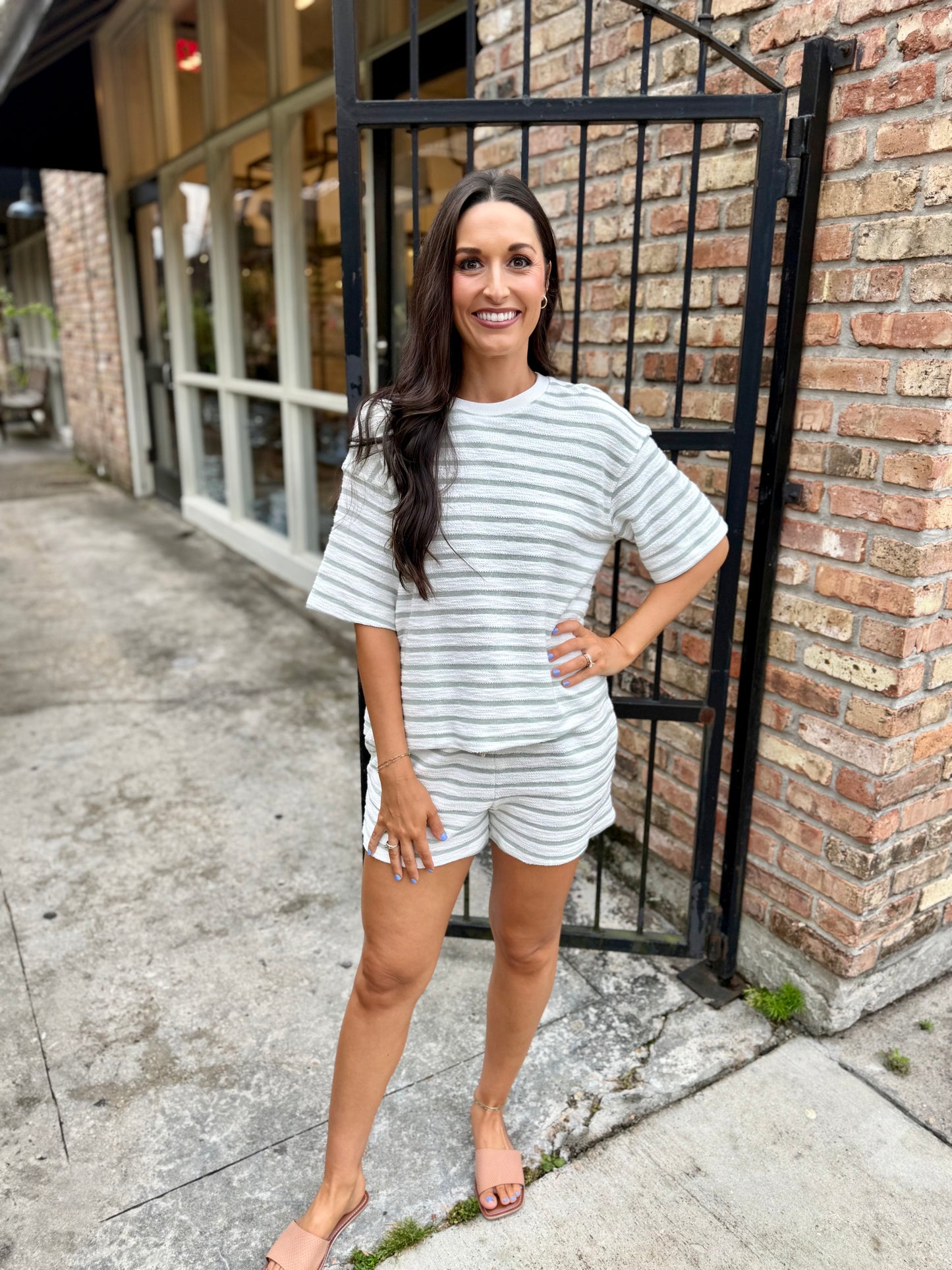 Davis Striped Shorts- Sage