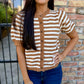 Bonnie Striped Sweater Top- Camel