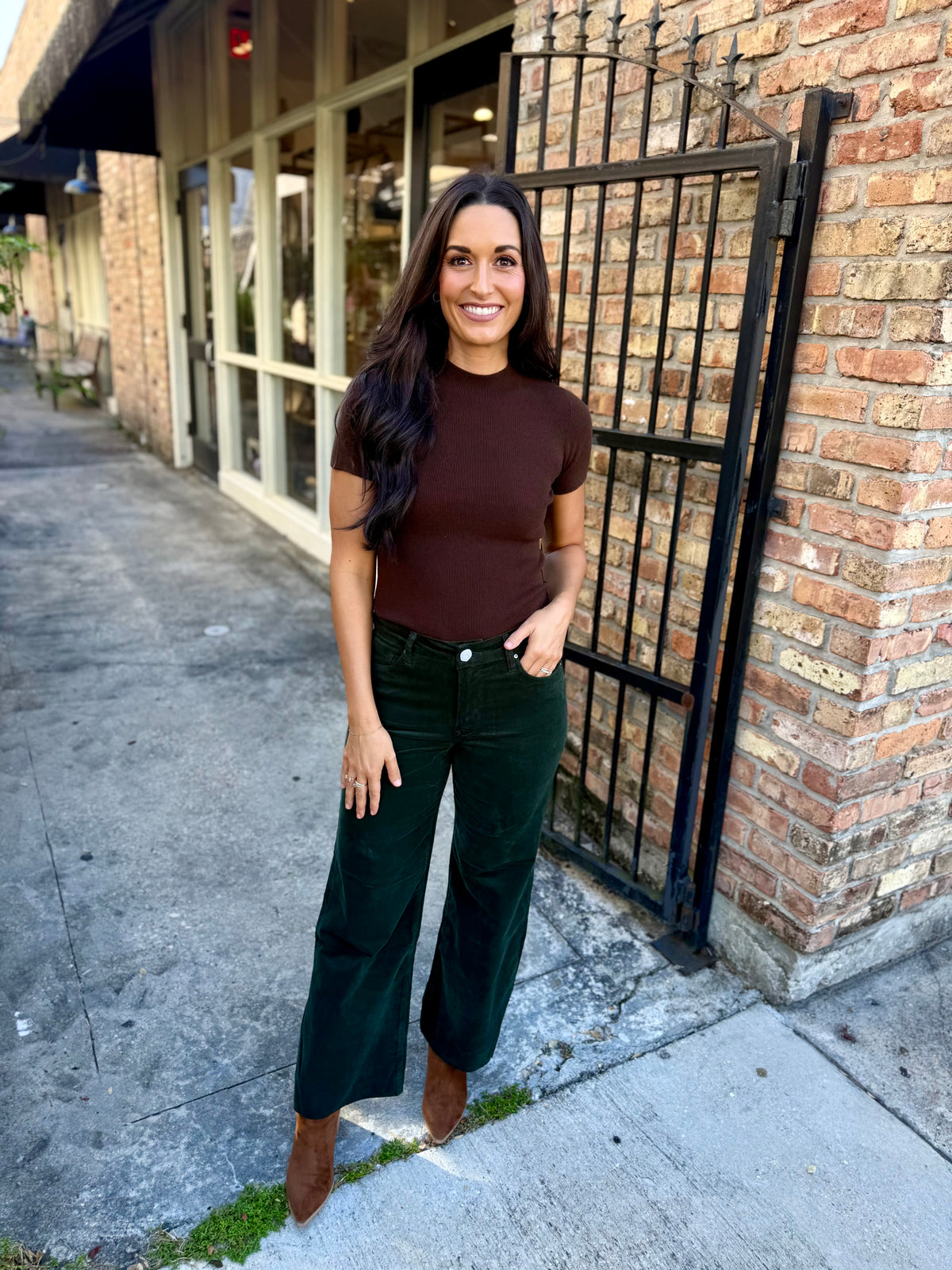 Meg (Evergreen Corduroy) HR Wide Leg Pant
