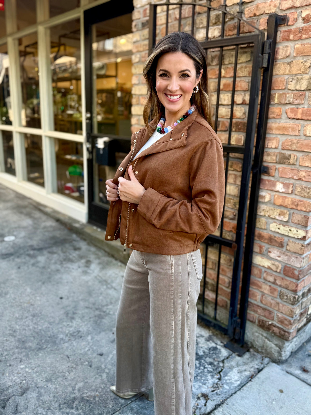 Halo Suede Snap Jacket- Camel
