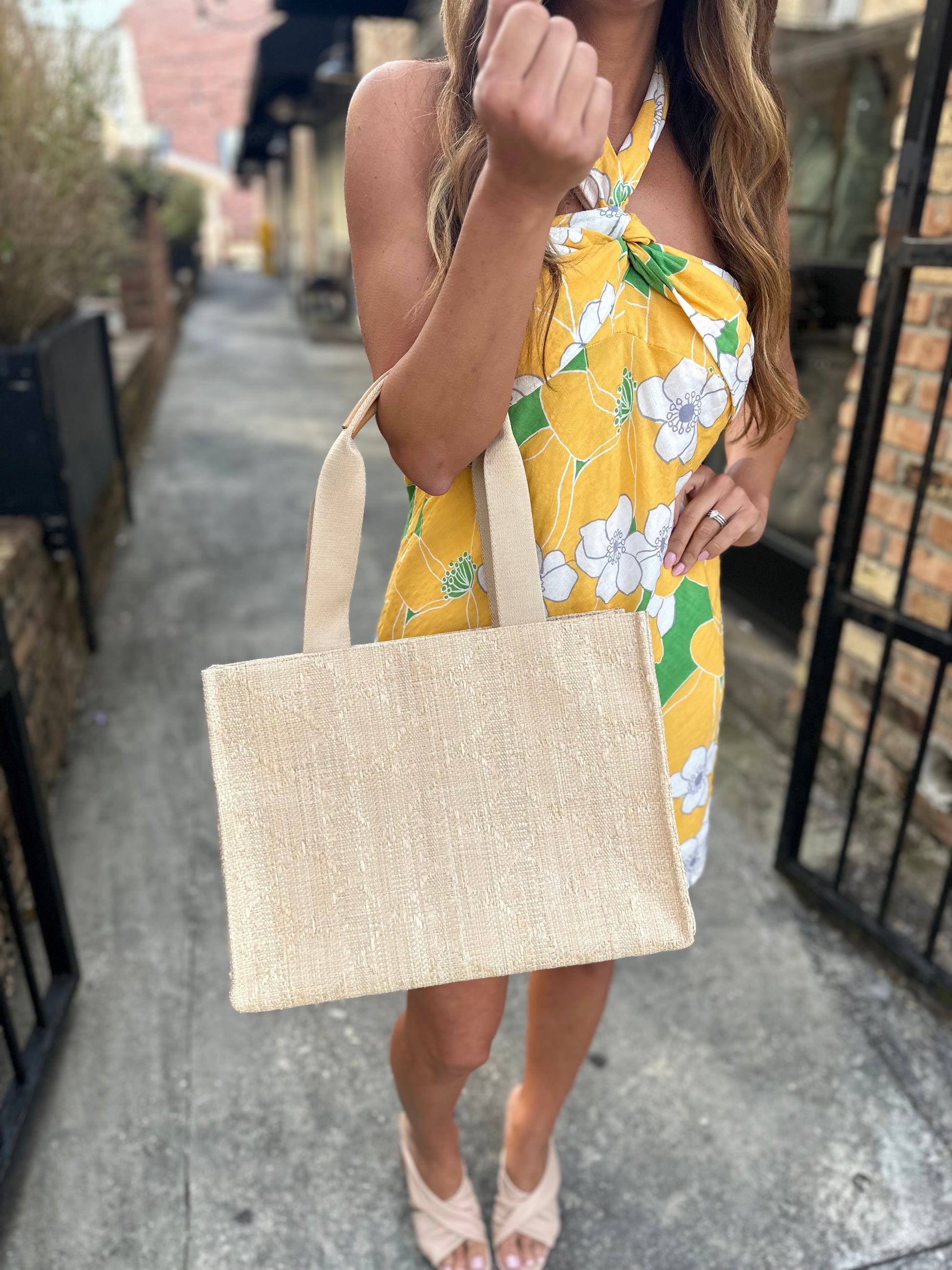 TRVL Oasis Tote Bag Straw Sand Hazel Lane Boutique