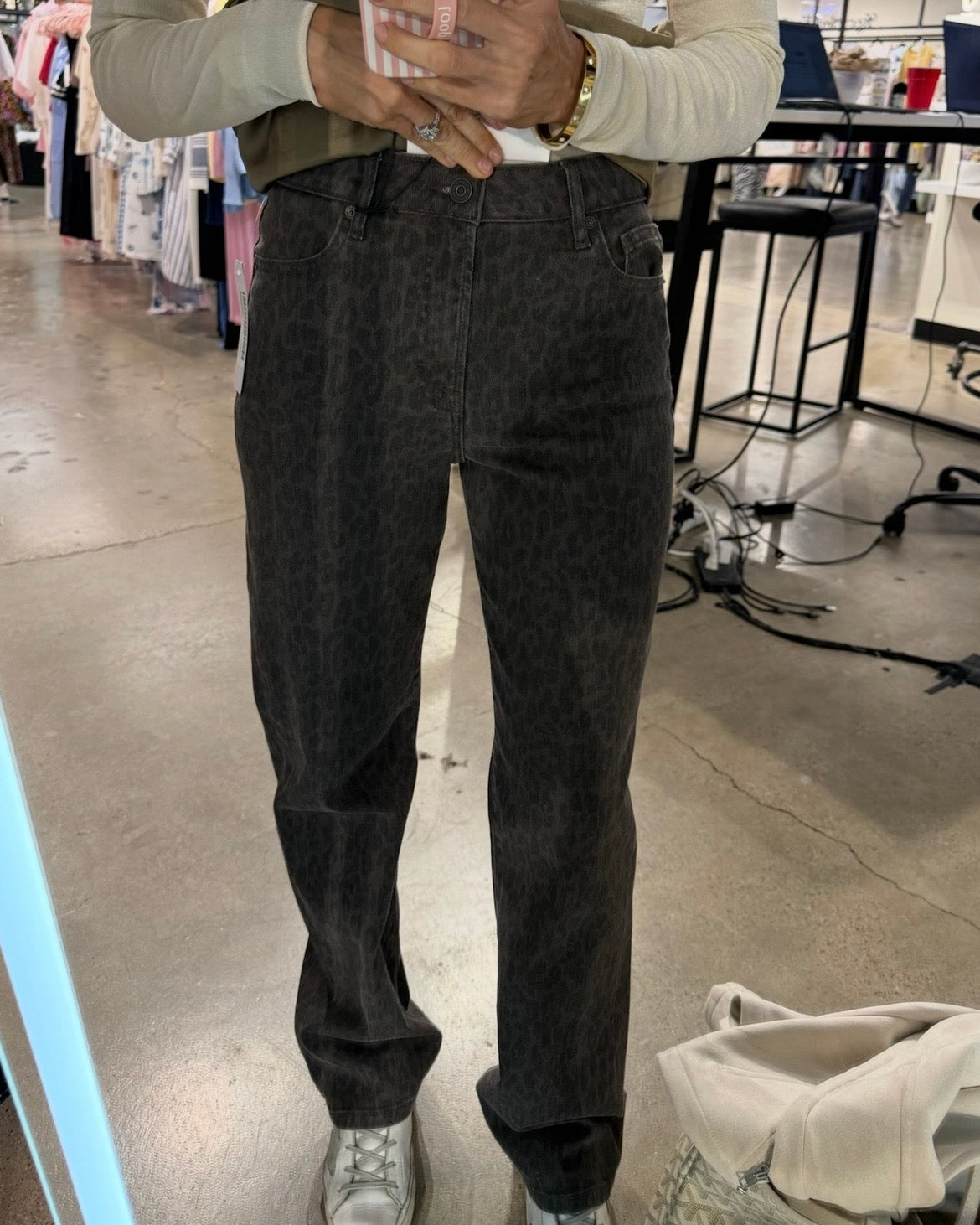 Ella HR Straight Leg Denim- Brown Cheetah