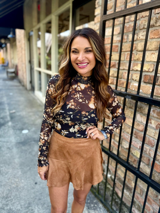 Moonlit Meadow Top- Black Floral