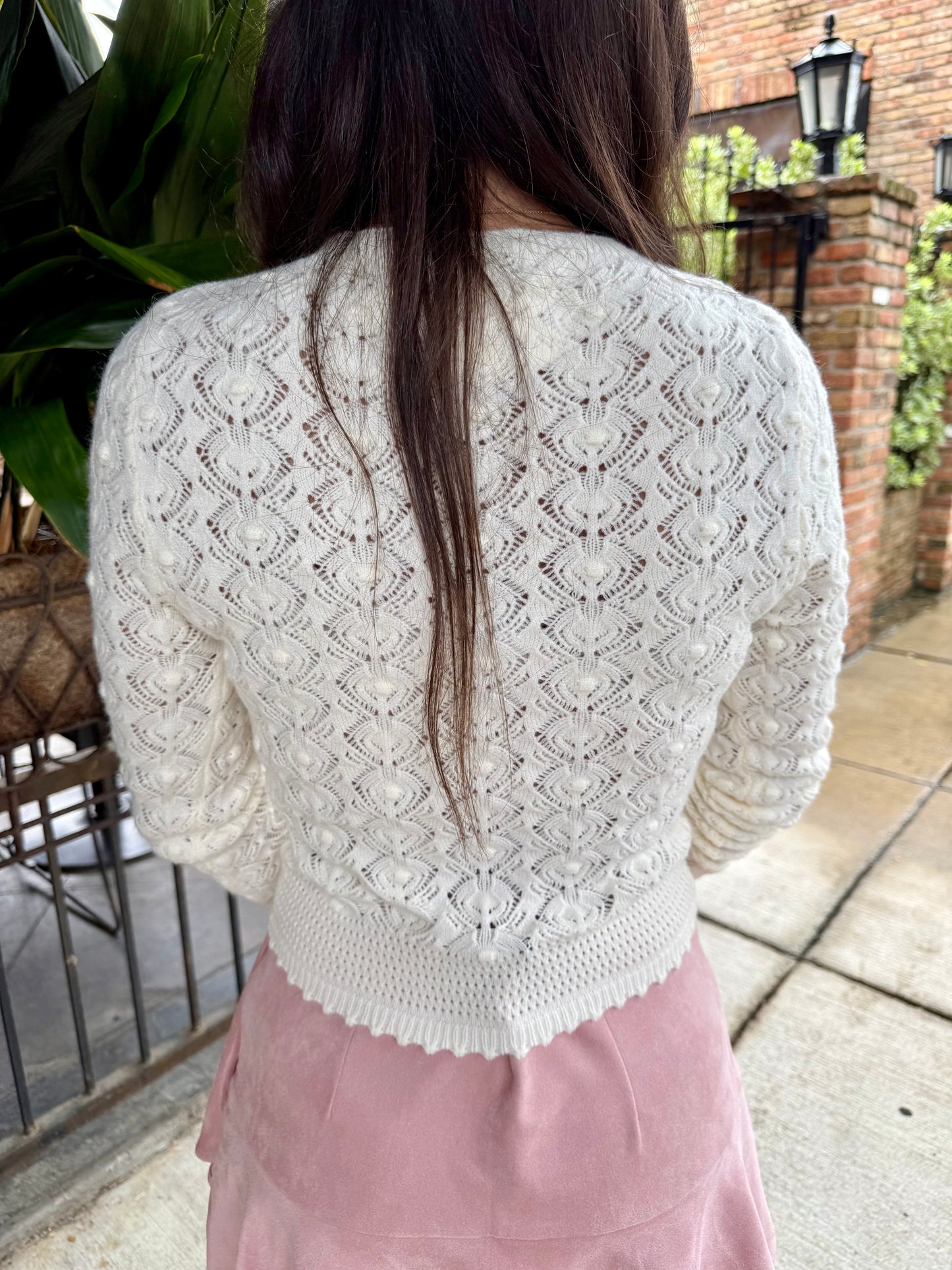 Polly Pointelle Knit Sweater- Cream