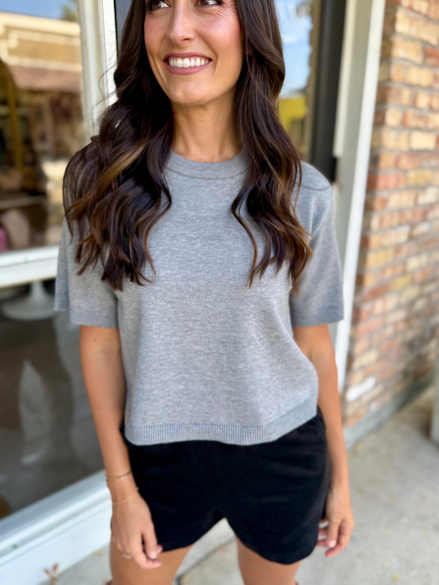 Kori Short Sleeve Sweater- Grey