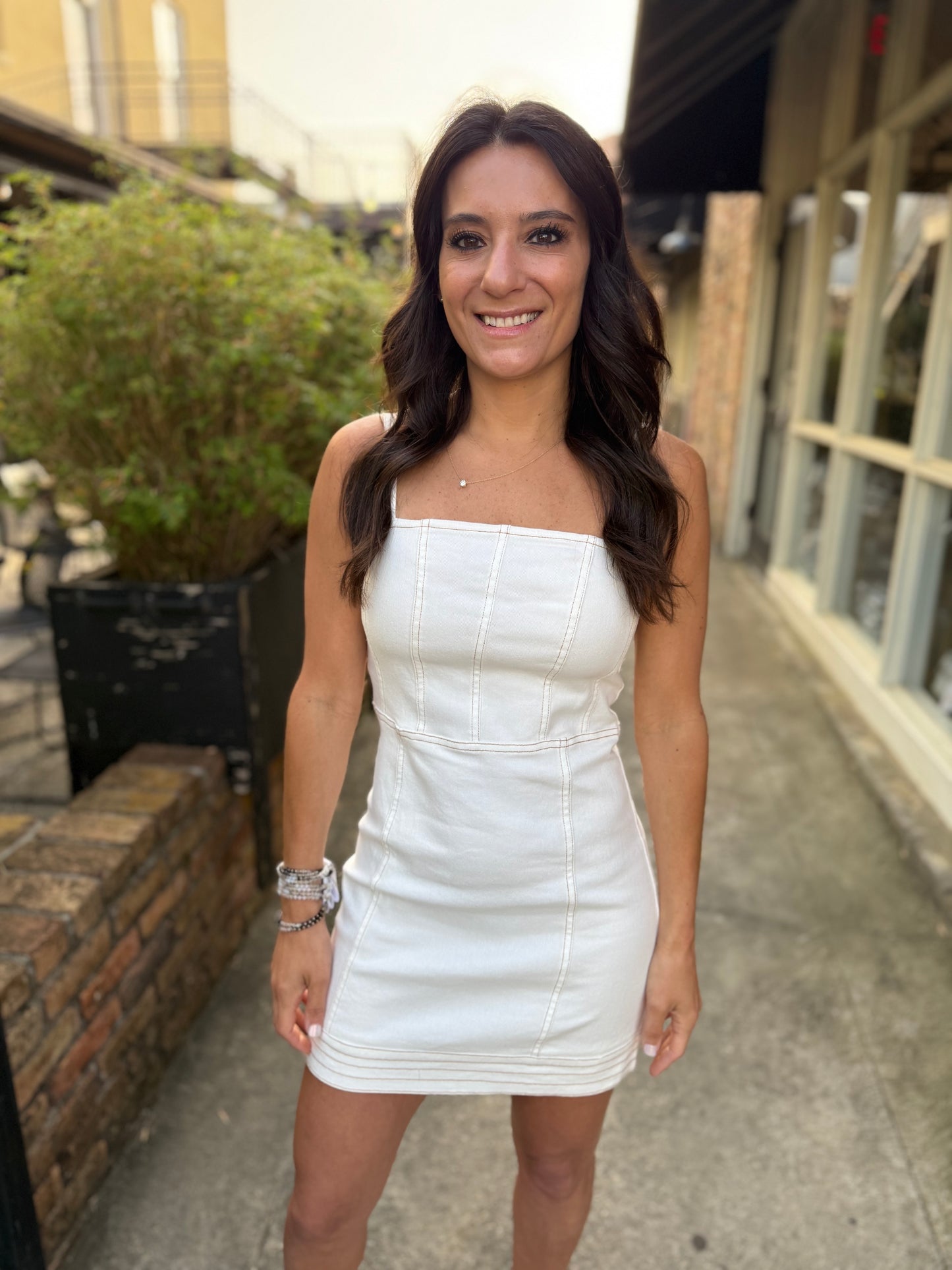Alexa Contrast Stretch Denim Mini Dress- White