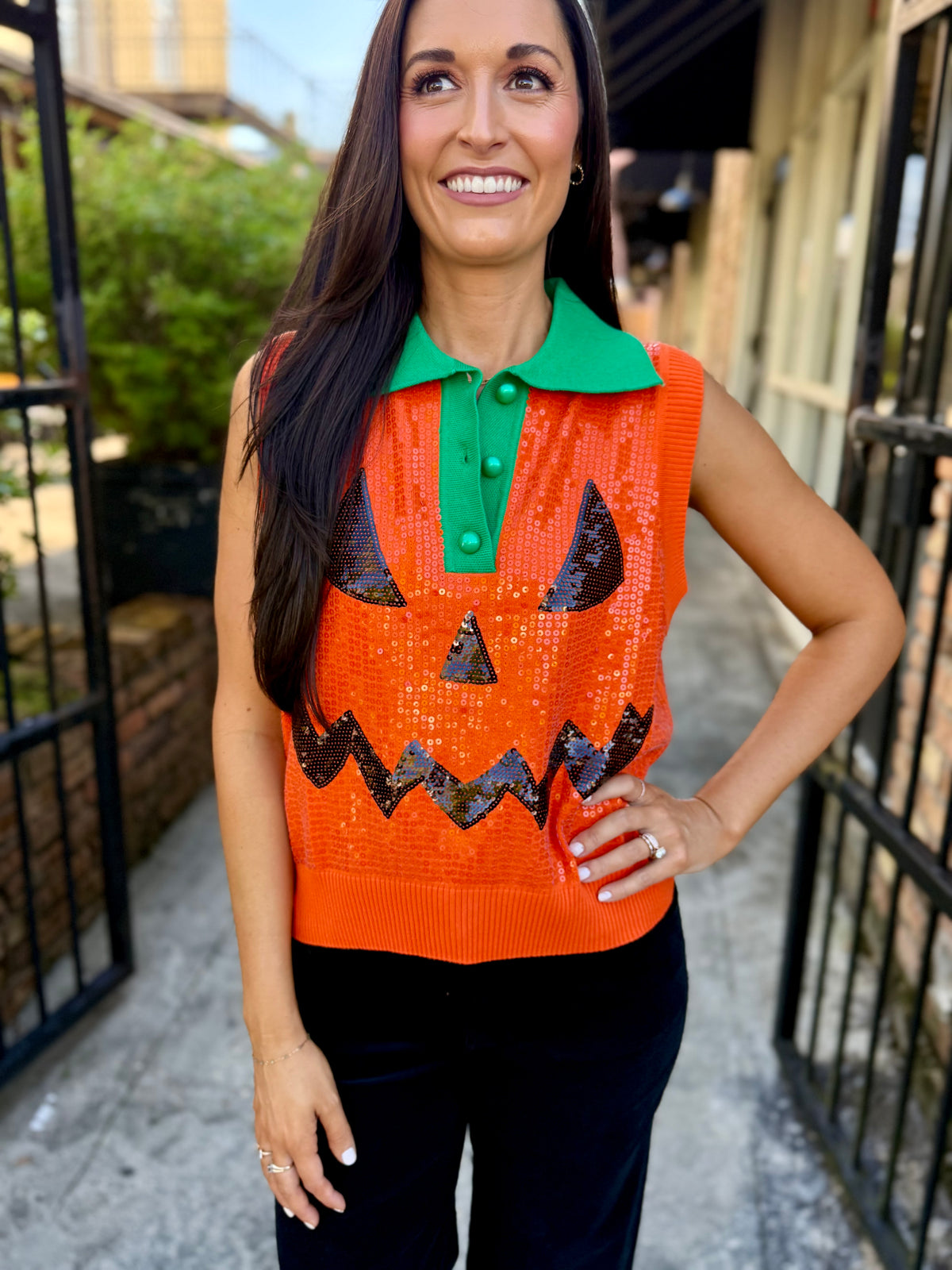 Queen Pumpkin Face Collar Button Up Vest