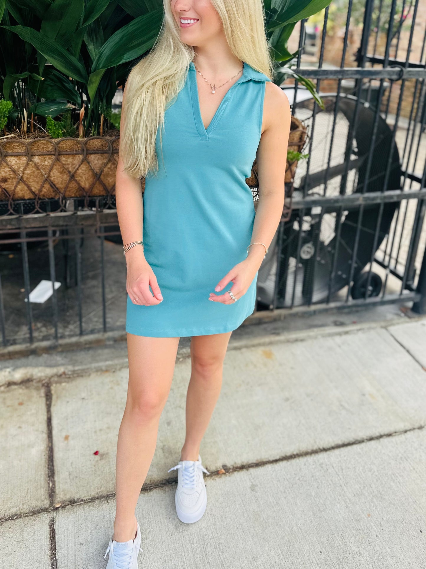 Polo Tank Dress- Grey Teal