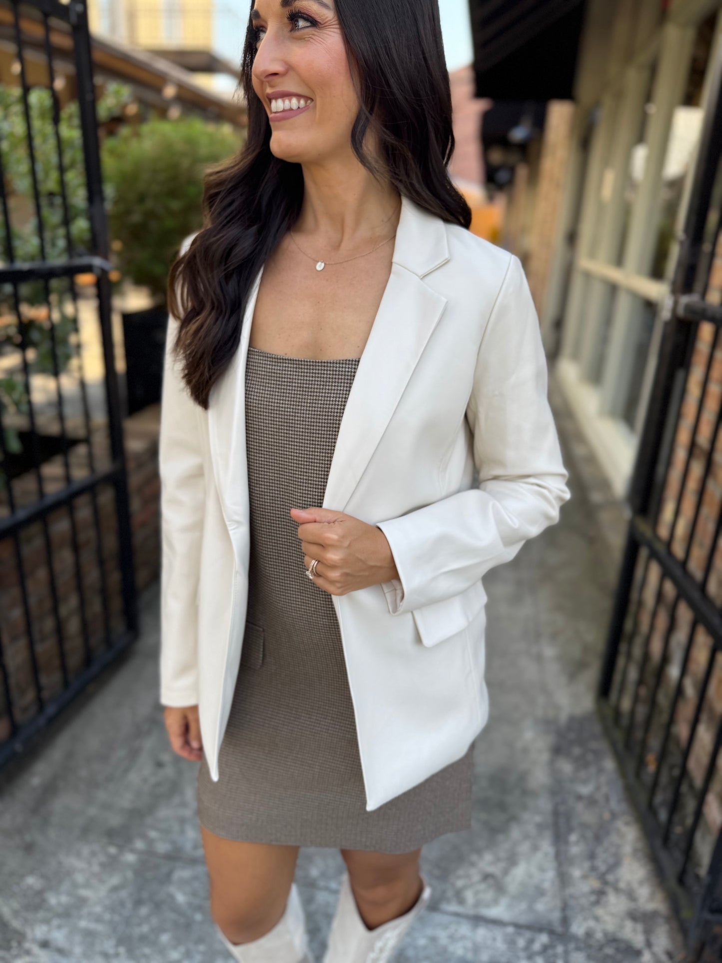 Lemoine Faux Leather Blazer- Ivory