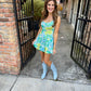 Leanna Floral Bubble Mini Dress- Lime Multi