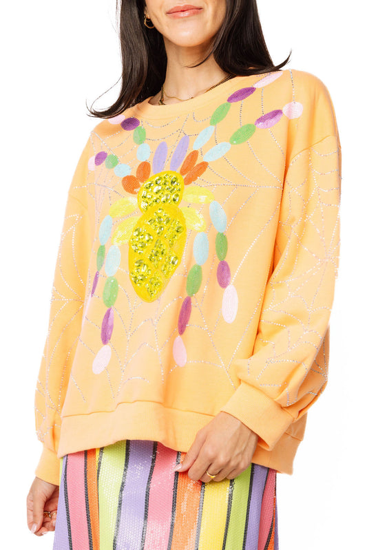 Oversized Spider On Web Sweatshirt- Orange